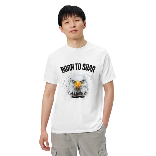 White T-shirt featuring bold ‘Born to Soar’ text in black font. 