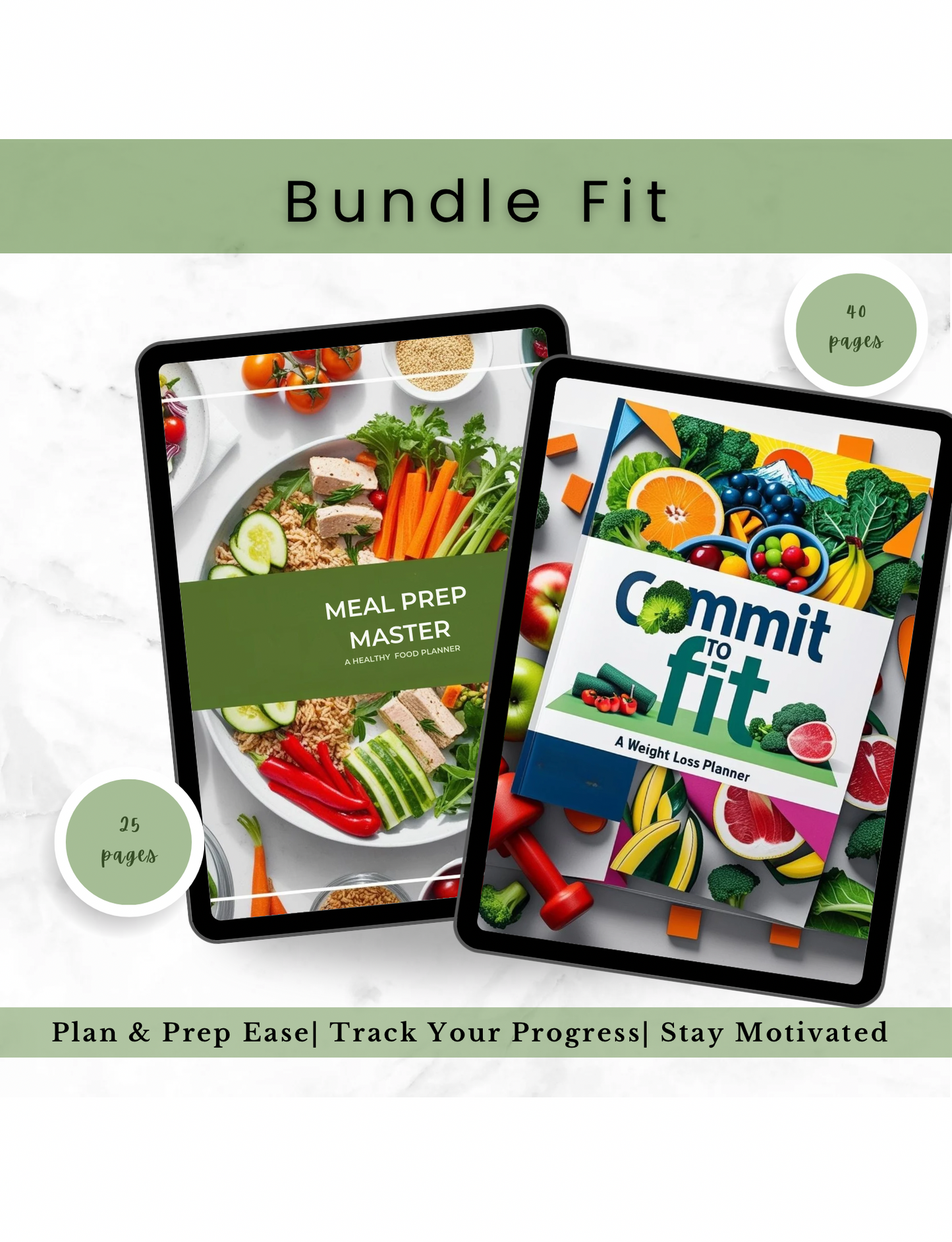 Bundle Fit - a meal planning and fitness tracking bundle to simplify prep, stay motivated, and commit to a healthier lifestyle. 