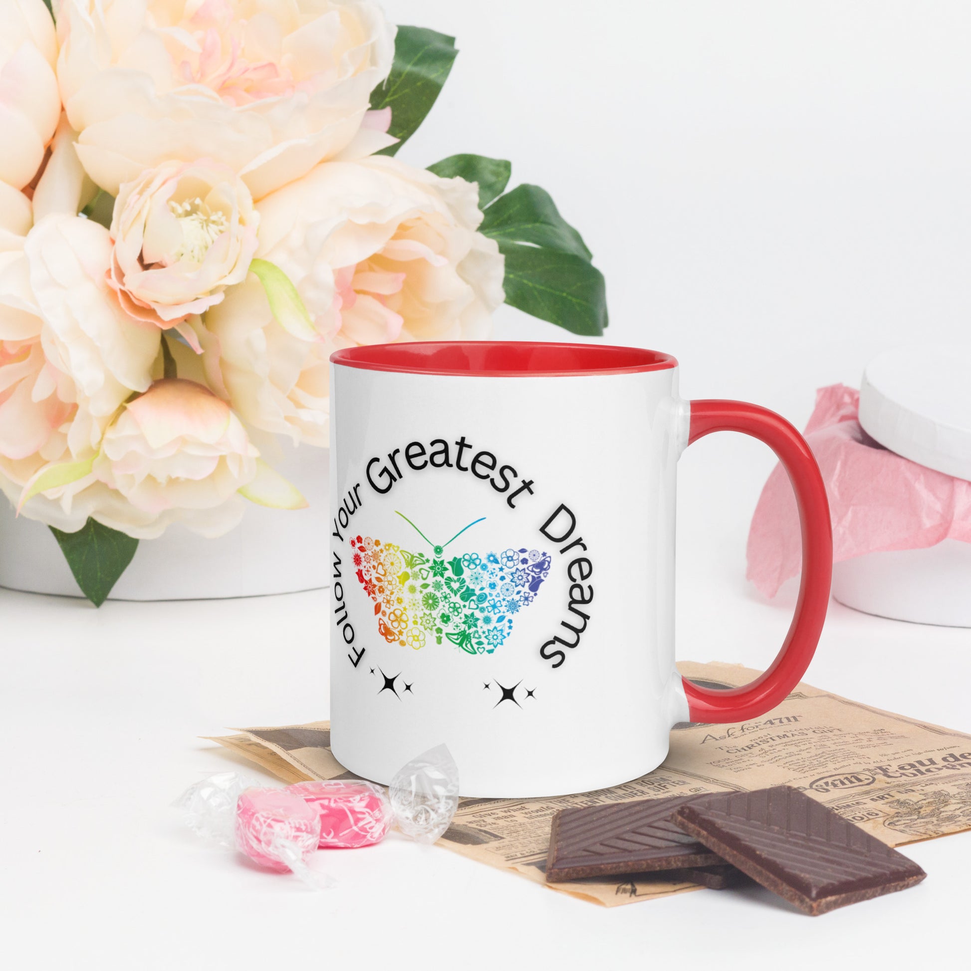 Follow Your Greatest Dreams - Inspirational Inspirational Ceramic Coffee Mug with bold, uplifting text to encourage mindful motivation.  