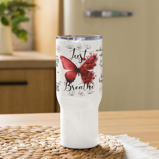 Sip with intention. This 25 oz stainless steel tumbler features the words “Just Breathe” and uplifting affirmations to eep you centered throughout the day. Great for hot or cold drinks, wherever life takes you.