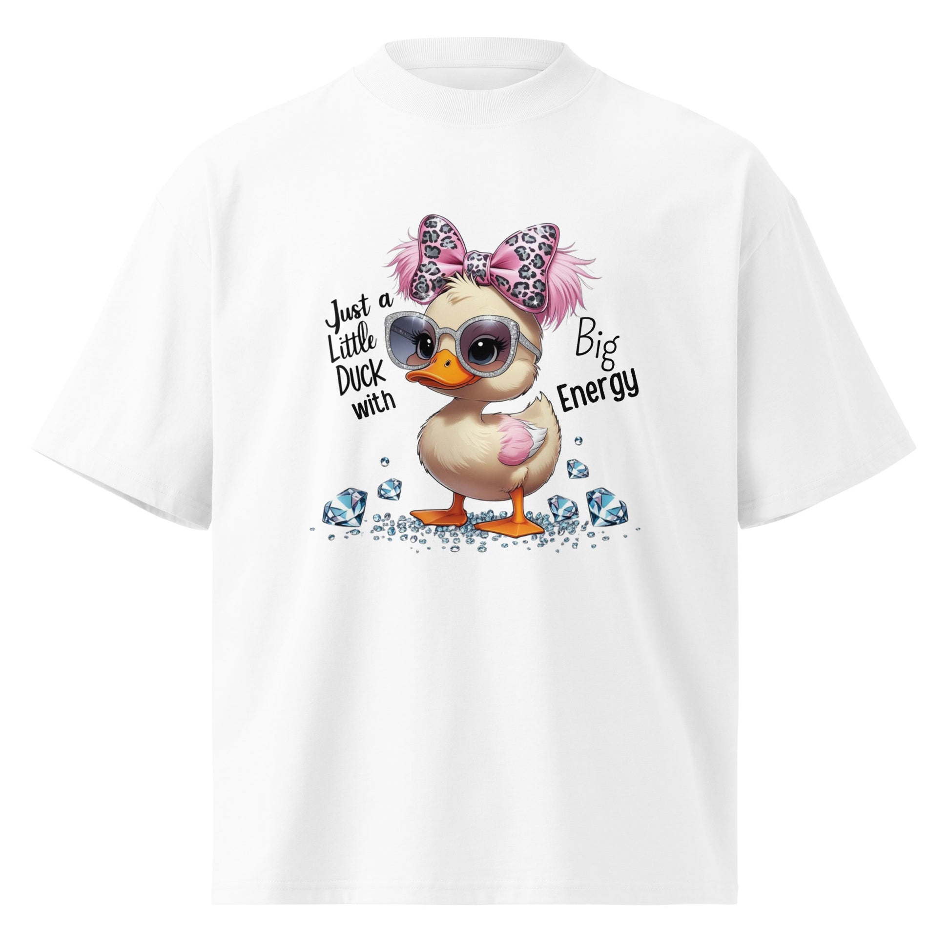 Funny T-shirt with the phrase 'Just a Little Duck with Big Energy' featuring bold text and playful design