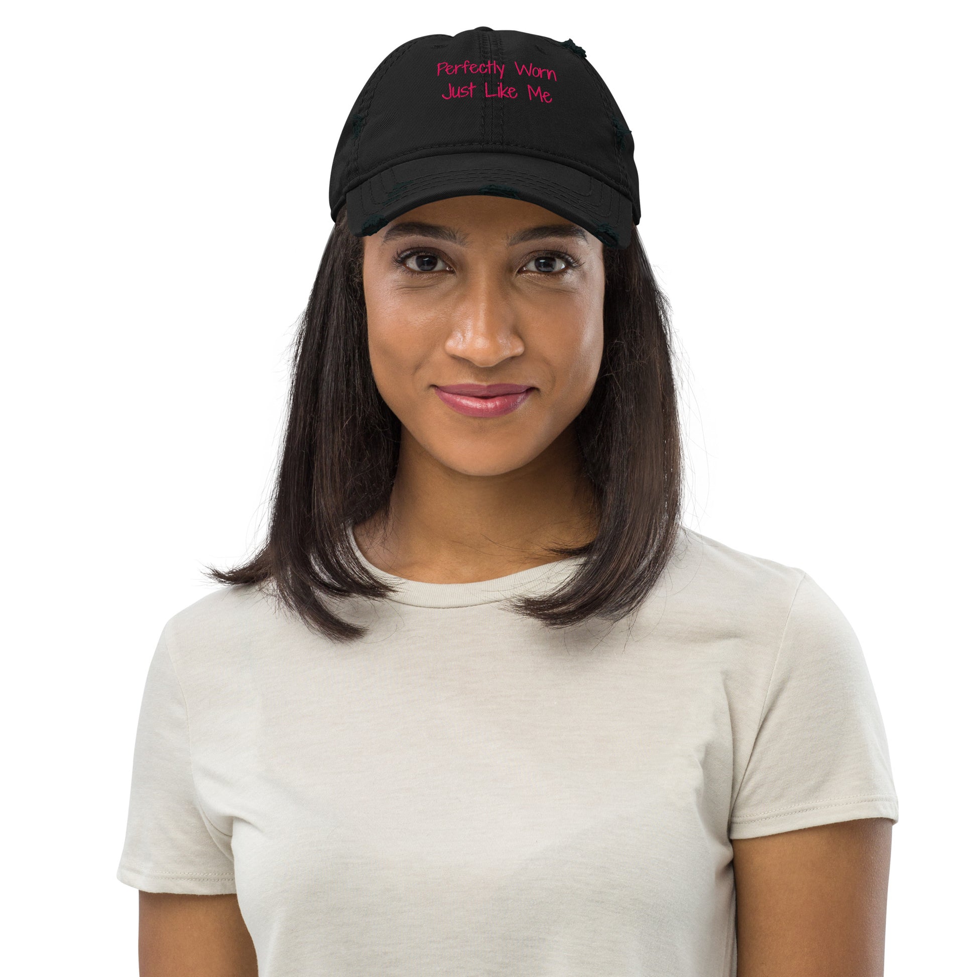 Perfectly Worn, Just Like Me - with meaningful embroidered text and classic lived-in finish. 
