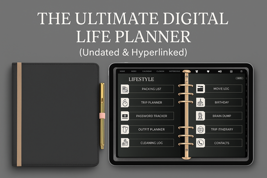 Stay organized with this undated, hyperlinked digital life planner. Includes calendar, lifestyle tools, and more—perfect for iPad and tablet users. Instant download!